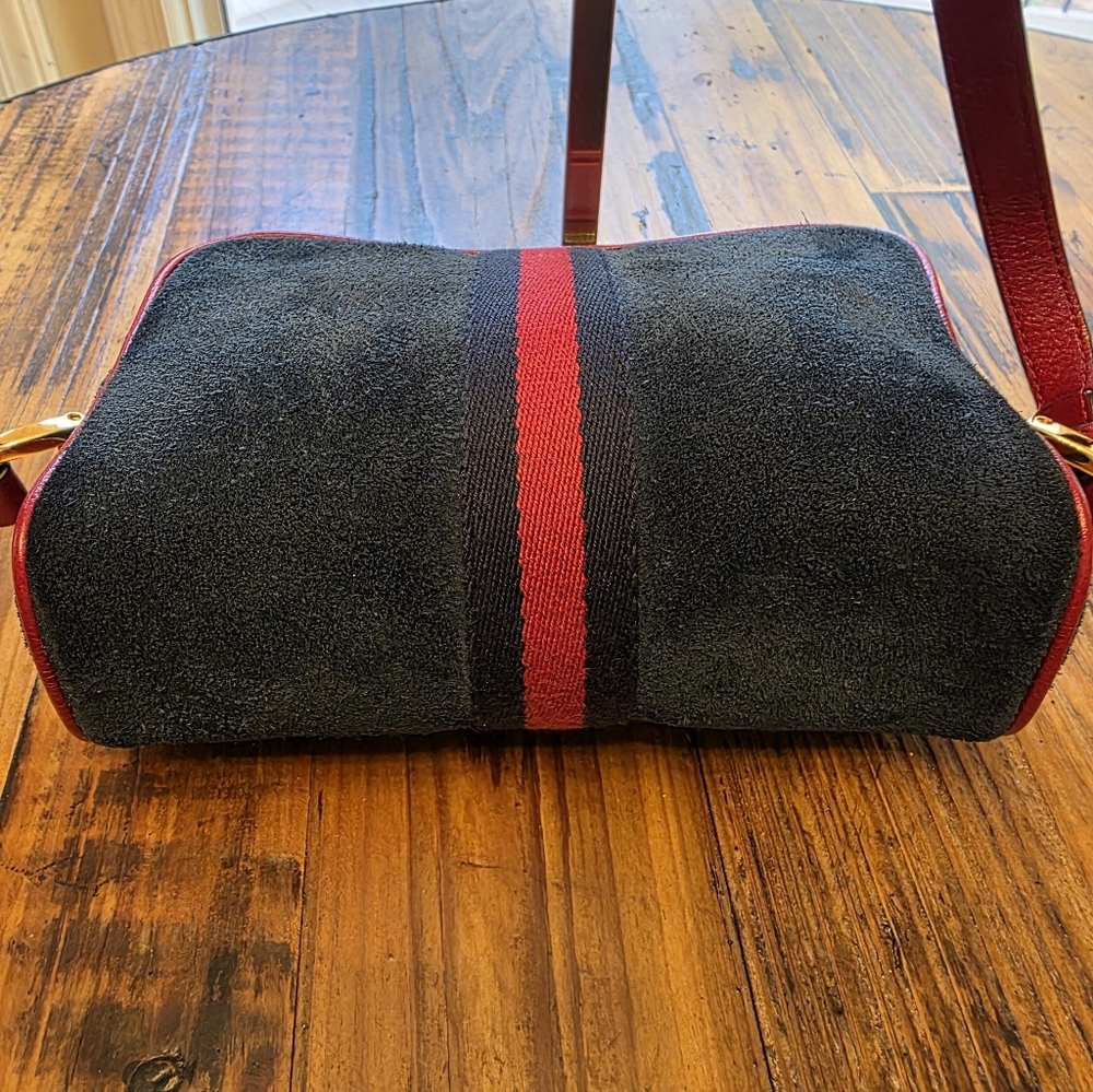 💙 Gucci Ophidia Mini Crossbody Bag in Blue Suede with Red Leather - Picture 5 of 14
